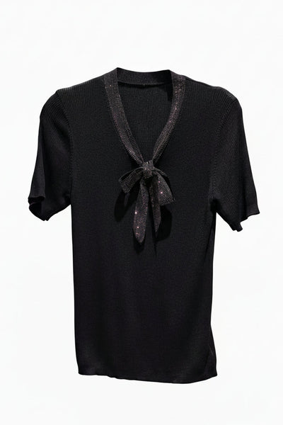Sparkly Ribbon Ribbed Knit Top
