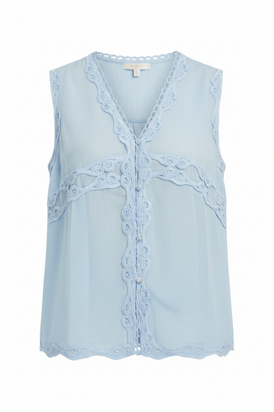 Lace Trim V-Neck Linen Blouse