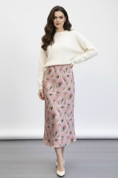 Feather Print Midi Skirt