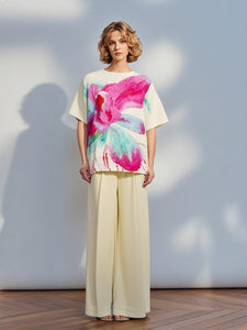 5250005 Floral Wrinkled Pleats Top