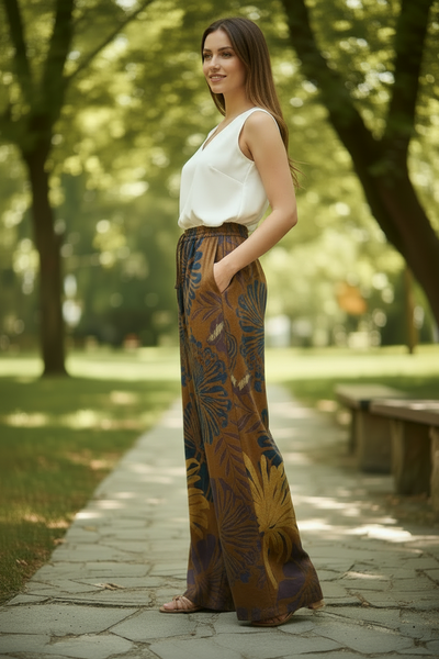 Palm Print Maxi Pants