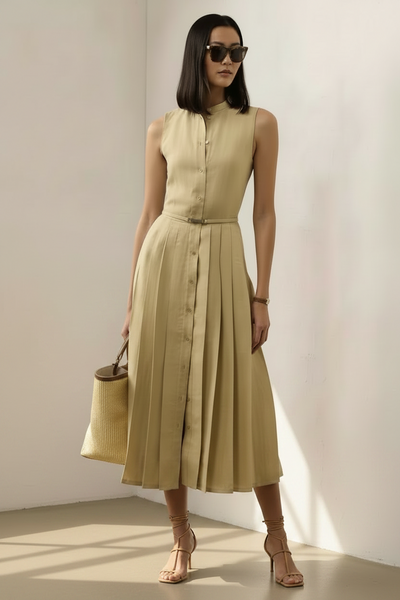 Petal Pleated Linen Dress