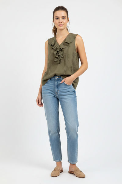 Ruffle-Front Linen Blouse