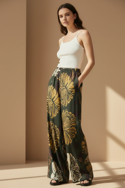 Palm Print Maxi Pants