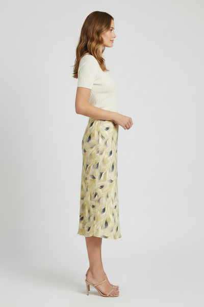 Feather Print Midi Skirt