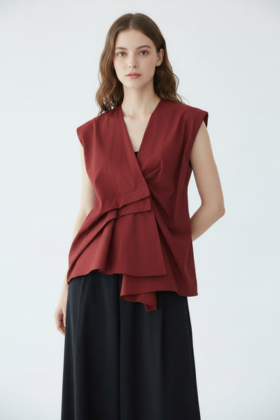 Layered Wrap Design V-Neck Blouse