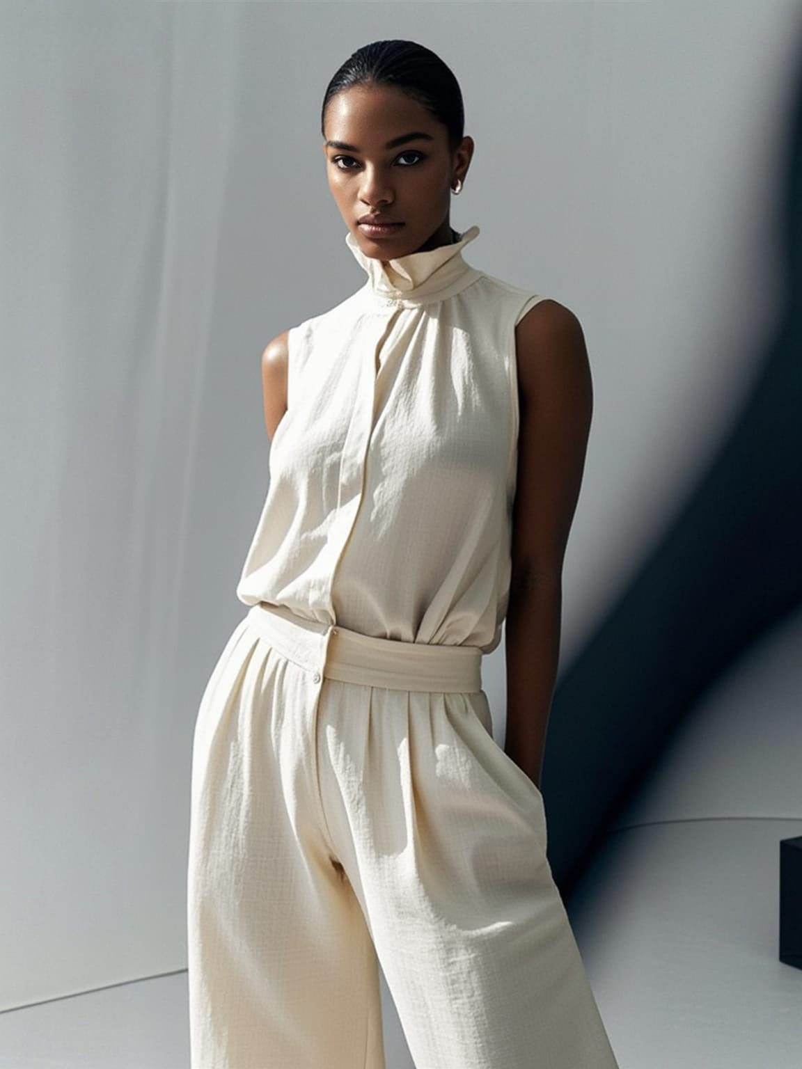High Collar Sleeveless Wool Top