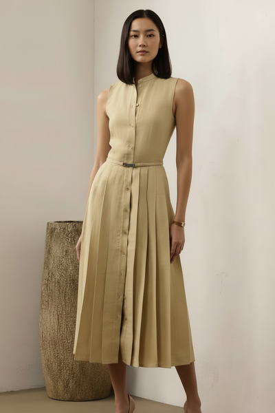 Petal Pleated Linen Dress