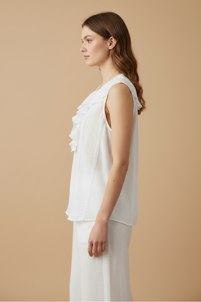 Ruffle-Front Linen Blouse