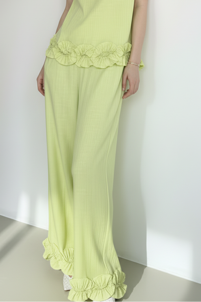 Ruffles Hem Top & Pants Linen Set
