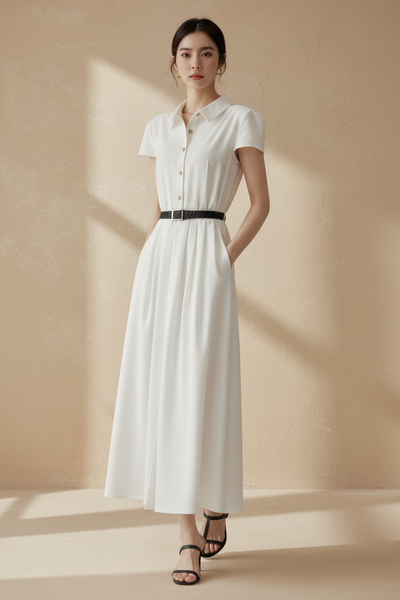 Cap Sleeve Belted Shirt-Dress
