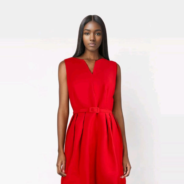 D240034 V-Neck Sleeveless Belted Dress