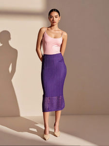 7250029 Pleated Midi Skirt With Laser-Cut Hem