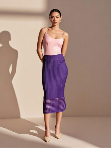 7250029 Pleated Midi Skirt With Laser-Cut Hem