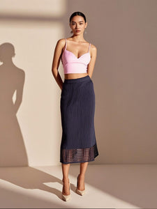 7250029 Pleated Midi Skirt With Laser-Cut Hem