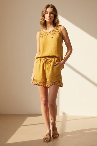Embroidered Linen Shorts Set