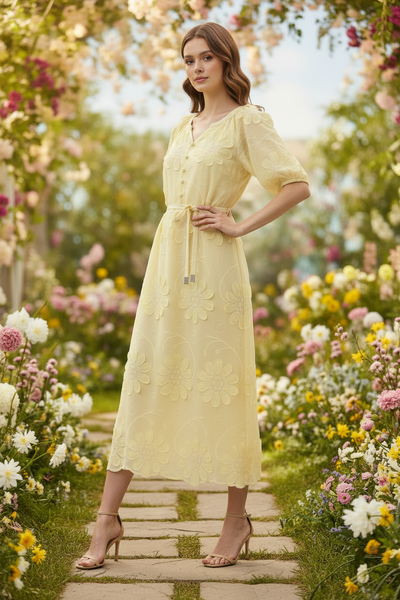 Floral Applique A-line Dress