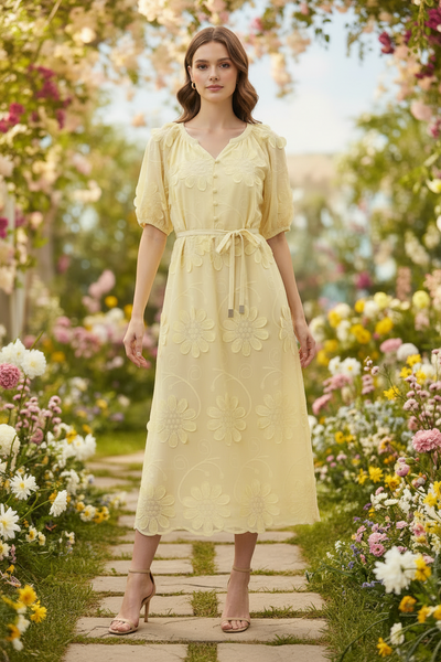 Floral Applique A-line Dress