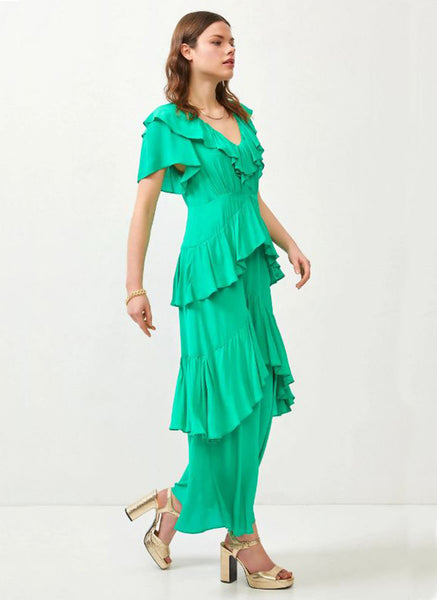 2230066 V-Neck Ruffled Layered Dress *Green *Last Piece