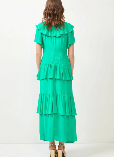 2230066 V-Neck Ruffled Layered Dress *Green *Last Piece