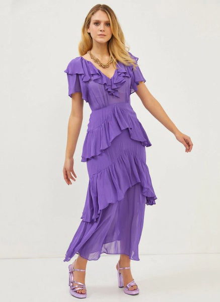 2230066 V-Neck Ruffled Layered Dress *Purple *Last Piece