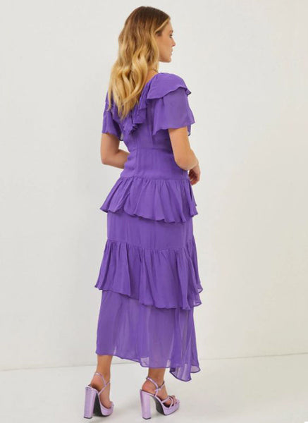 2230066 V-Neck Ruffled Layered Dress *Purple *Last Piece