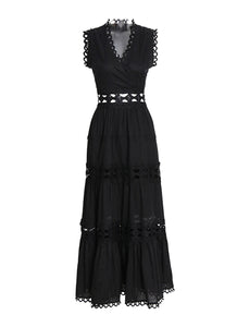 8220014 Eyelet Embroidery Sleeveless Maxi Dress *Black