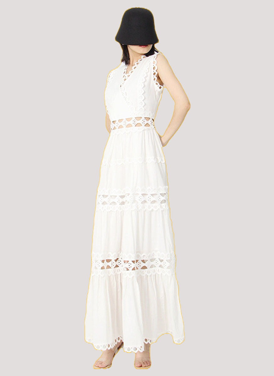 Eyelet Embroidery Sleeveless Maxi Dress