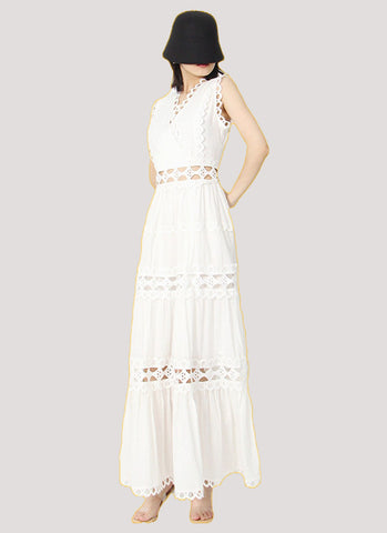 Eyelet Embroidery Sleeveless Maxi Dress
