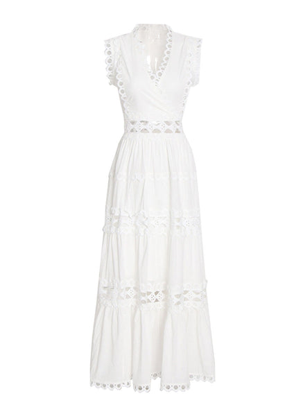 8220014 Eyelet Embroidery Sleeveless Maxi Dress *White